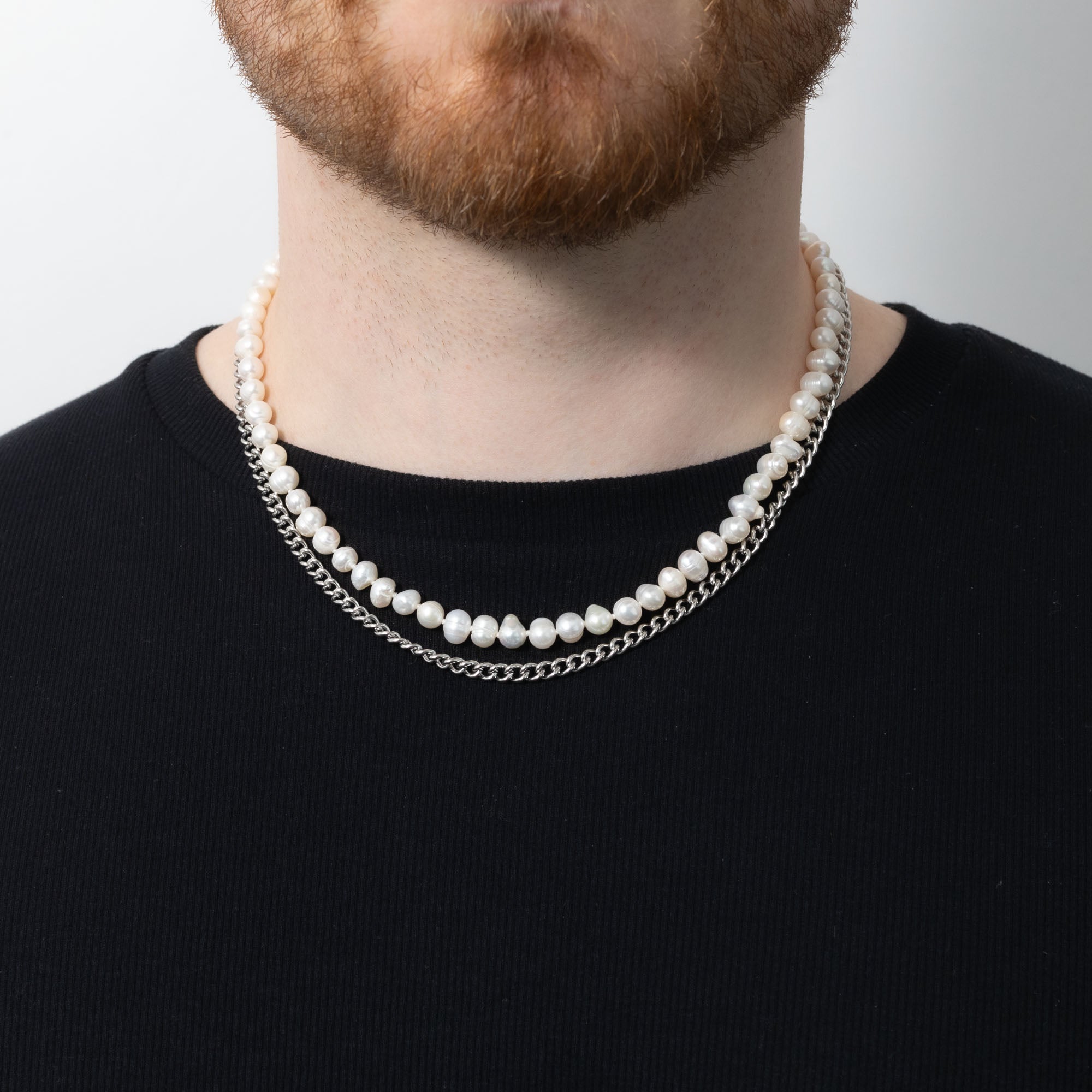 Layering-Set – Cuban Link Halskette + Perlenkette - warpedsense