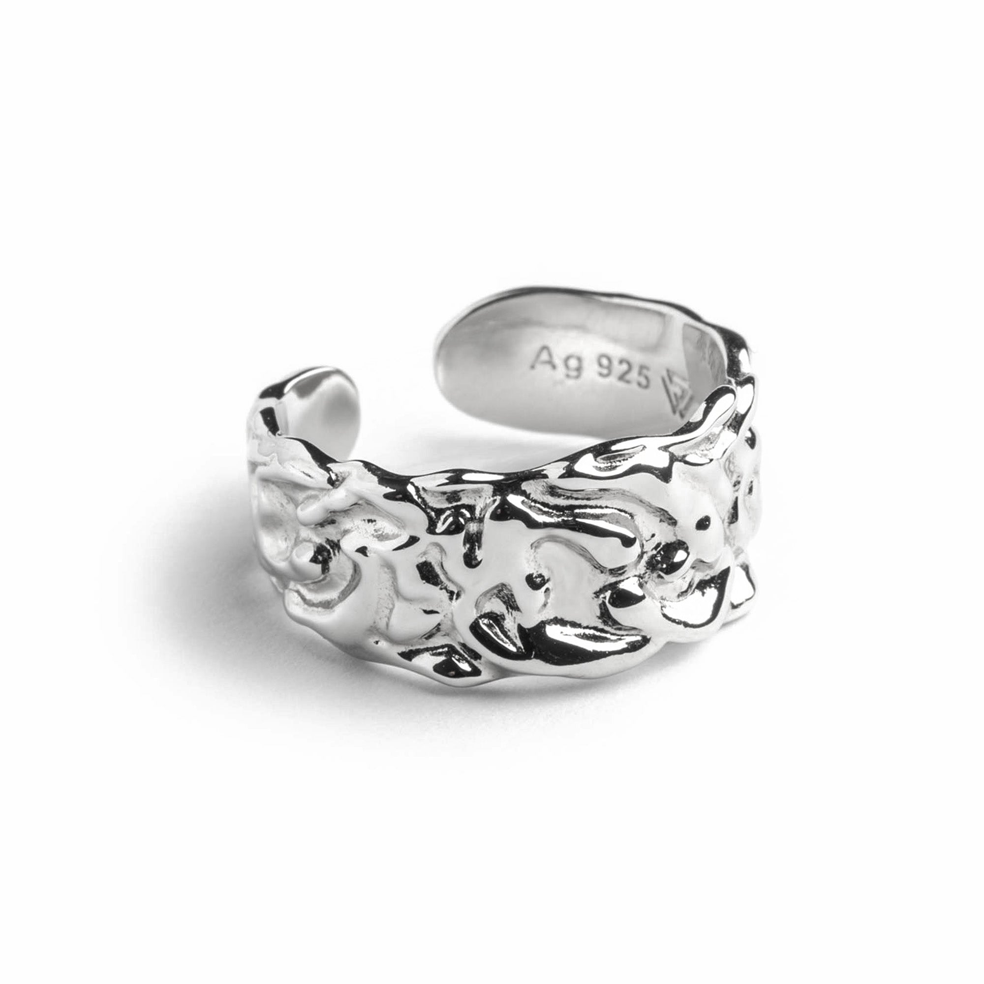 Lava Ring aus 925 Sterlingsilber mit geschmolzenem Design, verstellbar | warpedsense®  
