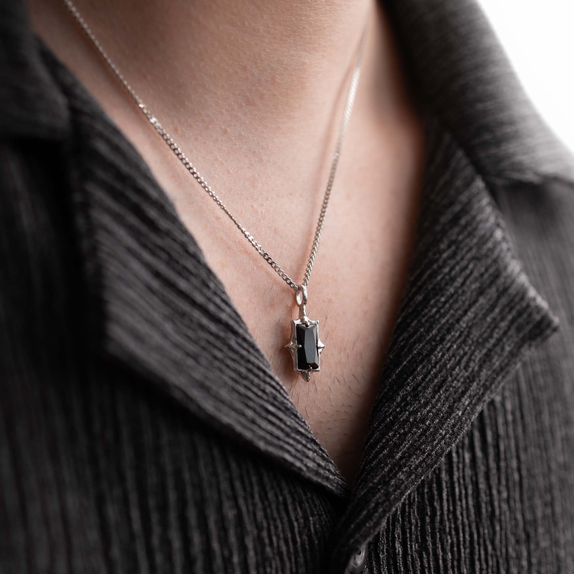 Silver necklace with black stone | Streetwear jewelry | 925